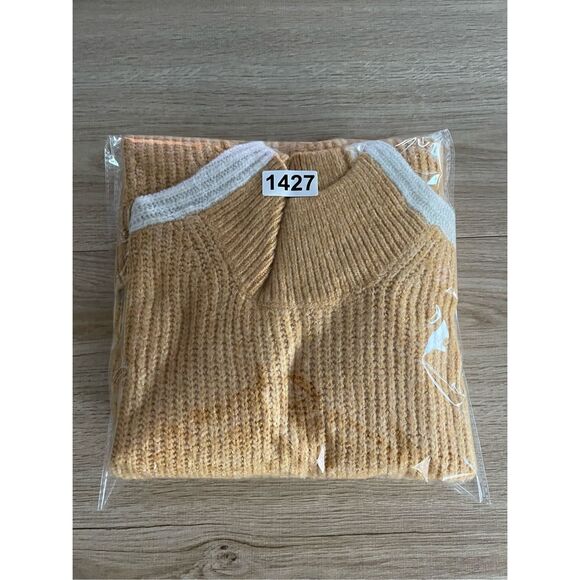 Abercrombie‎ Fitch Mock Neck Stripe Sleeve Sweater Womens XL Yellow Y2K Varsity - Picture 8 of 8